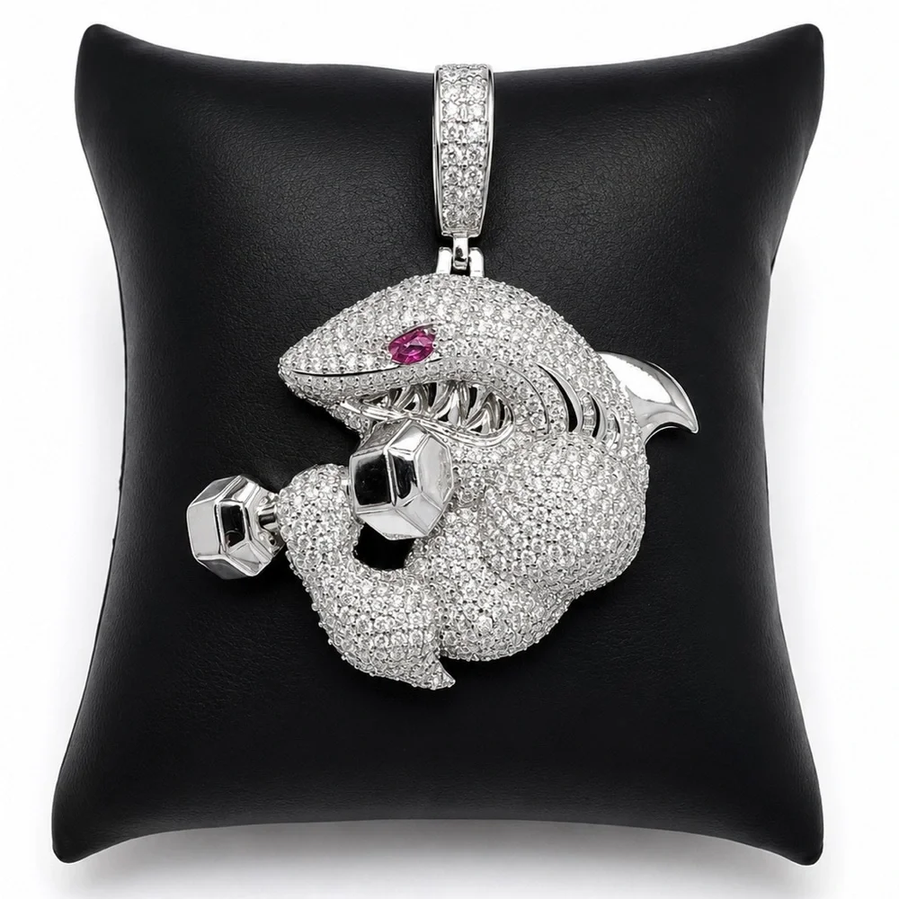 Iced Out Bodybuilder Shark Pendant - 925 Sterling Silver 3.90CT MOISSANITE